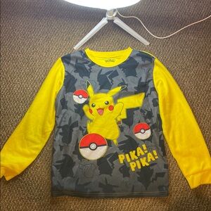 Pokemon Pikachu Long Sleeve Tee Yellow Gray